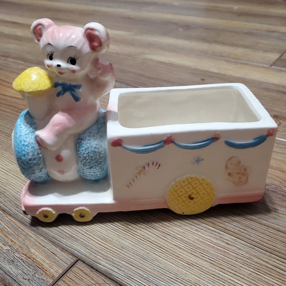 Vintage Samson Import Co Ceramic Train Bear Planter 1960 Baby Japan